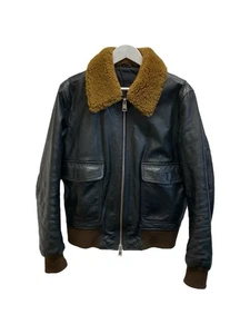 AMI Rindslederjacke Flieger Wollkragen schwarz/braun Biker - Größe L - Bild 1 von 8