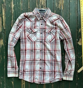 American Rag Herren rot weiß & grau kariert Langarm Druckknopf klein - Bild 1 von 6