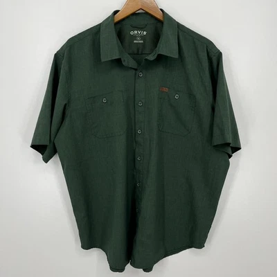 Orvis Short Sleeve Button Shirt Men's Size XL Green Vented Solid Logo Outdoors - Image 1 of 4