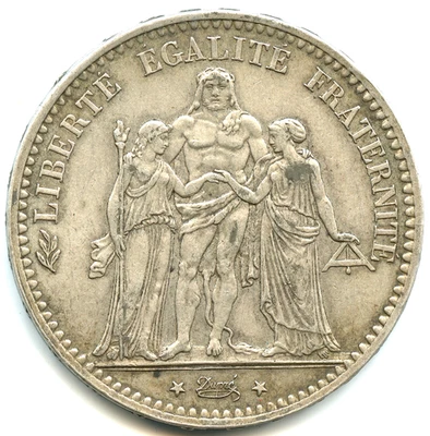 5 Francs Silver Hercules 1877 A Quality No.6891 - image 1 of 2