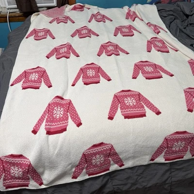 JINGLES & JOY Christmas Sweater Snowflake Throw 50x70 Red White Holiday Blanket - Image 1 of 4