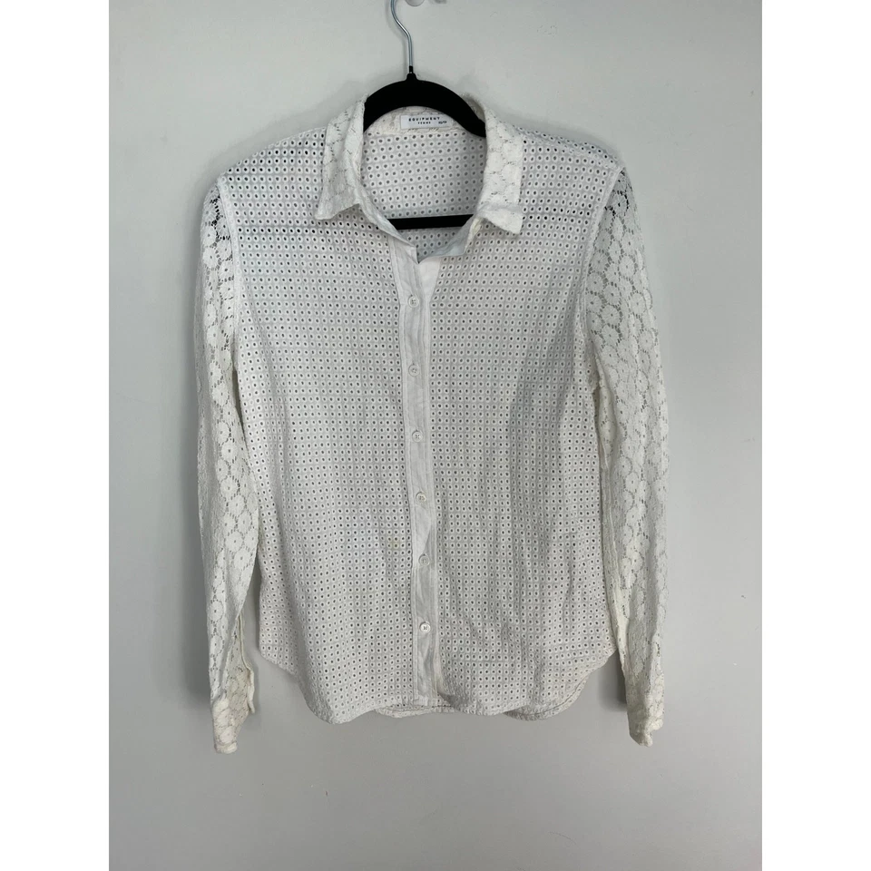 Equipment Lace Button Down Top Women XS White Eyelet Embroidered Blouse - Image 1 of 4