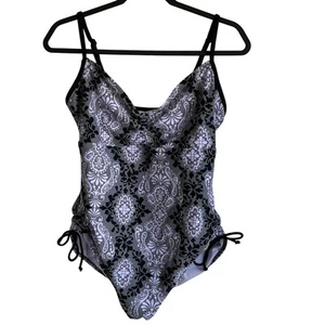 Athleta One Piece Swimsuit Size XL Damask Print Gray Black Lavender  - Picture 1 of 10