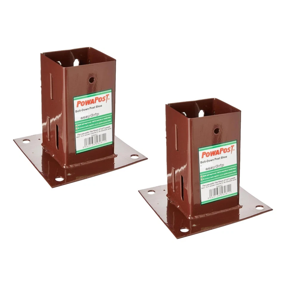 Brown Bolt-Down Post Shoe Twin Pack 100mm x 100mm - Image 1 of 1