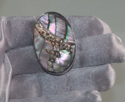 Broche de plata esterlina vintage artesanal hecho a mano concha de madreperla Foto 1 de 4