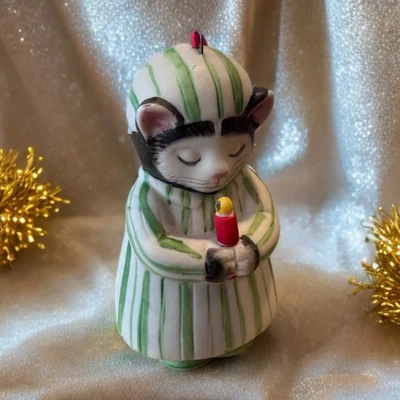 1985 Kitty Cucumber Schmid Ornament Cat in Nightgown Holding Candle Vintage - Image 1 of 4