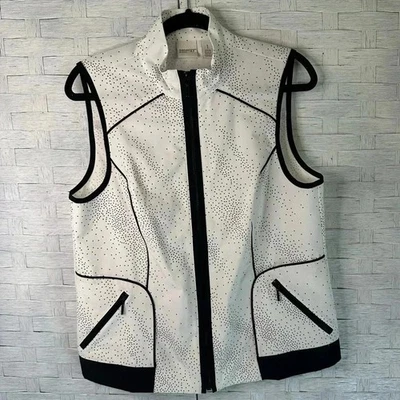 Chaleco ligero Zenergy by Chico’s blanco con especificaciones negras con bolsillos caída Foto 1 de 4