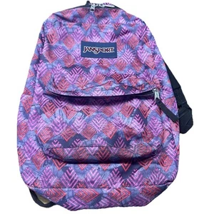 Jansport Backpack Super break T5010JE Red Purple Diamond Arrows All Over Print - Picture 1 of 12