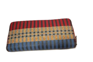 Maurices Womens Blue Red Gray Striped Cork Zip Around Envelope Wallet Organizer - Picture 1 of 3