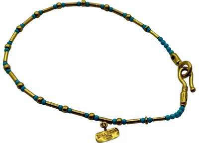 Lika Behar 24K Gold Turquoise Bead Bracelet, 8", 6.5g, 1.6mm. Designer. - Image 1 of 4