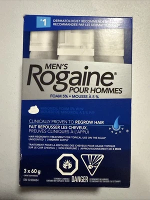 Men's ROGAINE 5% Minoxidil Unscented Foam Hair Regrowth Treatment 3 Pack New - Image 1 of 4