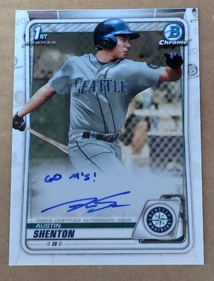 2020 Bowman Chrome Austin Shenton 1st Bowman Auto with Go M's Inscription 1/1 - Image 1 of 2