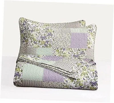  Juego de edredón de retazos estampado Daisy de 3 piezas - Jardín Botánico King Purple Foto 1 de 4