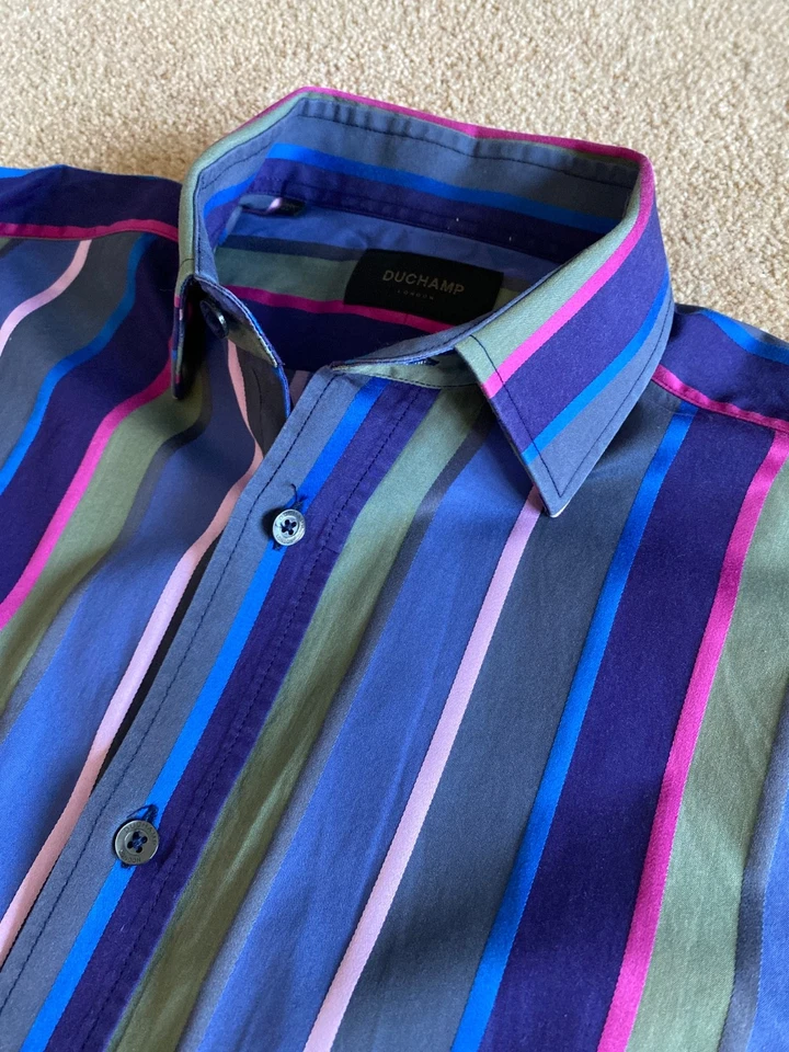 DUCHAMP BOLD FUNKY MULTI STRIPE BUTTON CUFF SHIRT 15.5  15 1/2 - Image 1 of 4
