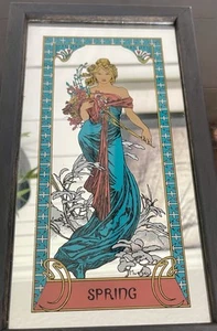 Vintage Framed Alphonse Mucha Art Nouveau Lady Mirror (Spring) - Picture 1 of 6