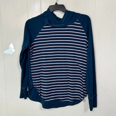 Eddie Bauer 女式 2XL 条纹长袖蓝蓝色连帽套衫休闲 — 第 1/4 张图片