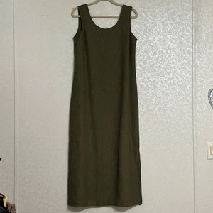 Donna Ricco Olive Green Textured Sleeveless Midi Shift Dress Lined Sz 12 - Picture 1 of 6