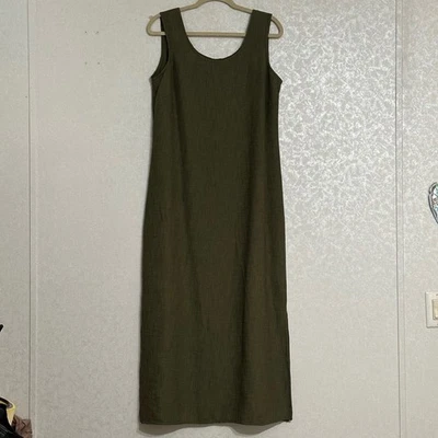 Vestido Donna Ricco Verde Oliva Texturizado Sin Mangas Midi Cambio Forrado Talla 12 Foto 1 de 4