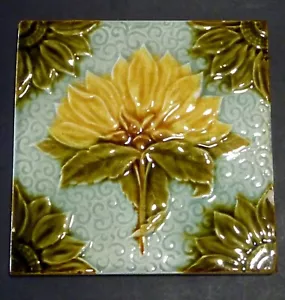 6" antique MAJOLICA TILE embossed FLOWER by TRENT TRENTON New Jersey USA 1883+ - Picture 1 of 6