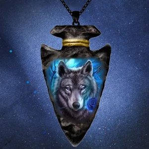 Wolf Flower Arrow Head Necklace Native American Jewelry Nature Pendant - Picture 1 of 6