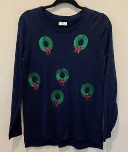 Crown & Ivy Azul Marino Verde Rojo Coronas de Navidad Mujeres Suéter/Top/Camisa Talla S - Imagen 1 de 7