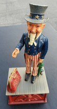 Vintage Uncle Sam Cast Iron Penny Bank Figure - No Key - Decorative