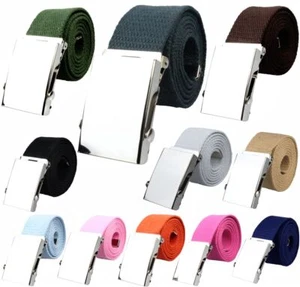 STOFFGÜRTEL CANVAS BELT 4CM BREIT HERREN GÜRTEL BIS 140cm SILBERNE SCHNALLE - Bild 1 von 8