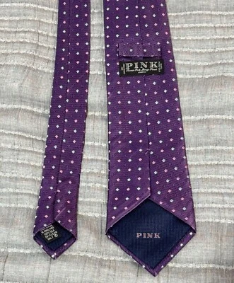 Corbata clásica rosa Thomas púrpura con patrón de diamantes - 100 % seda pura Foto 1 de 3