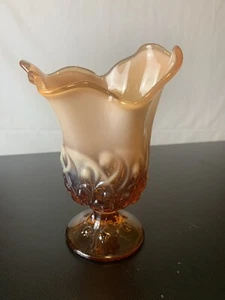 Vintage Fenton Art Glass Butterscotch Amber Small Vase Lily Valley Ruffled Bowl - Picture 1 of 6
