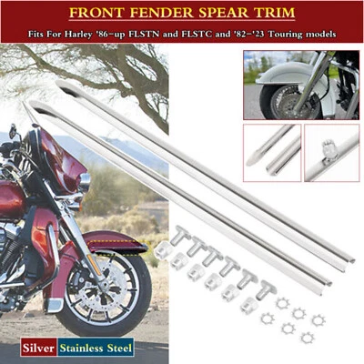 Front Fender Spear Trim Silver For Harley Tri Electra Glide Ultra Limited FLHTK - Imagem 1 de 4