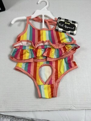 Traje de baño a rayas arco iris para perro bikini L grande NUEVO disfraz de Halloween Foto 1 de 4