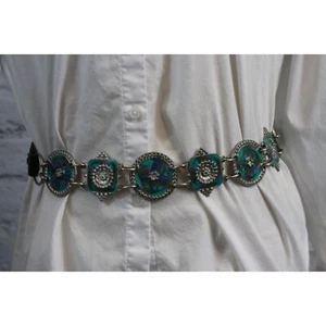 Cintura Chicos Vintage | Medaglioni ARGENTO turchese e viola | Cintura in pelle - Foto 1 di 8