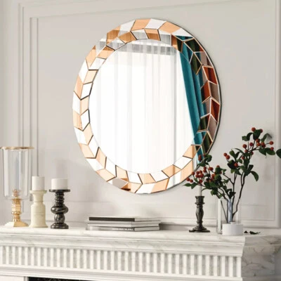 Rund Spiegel Wandspigel 60CM Modern Dekospiegel Sonne Design Braun Rahmen Zier  - Bild 1 von 4