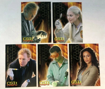 CSI MIAMI 1 Strictly Ink 2004 Complete "FORENSICS" Chase Card Set #MIAF1-MIAF5 - Image 1 of 3
