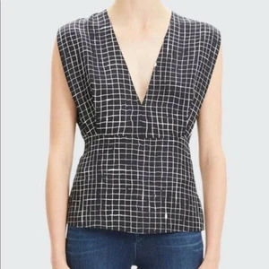Theory Kimono Plissee V-Ausschnitt Karo Pullover Oberteil Seide ärmellos Gr. Small $ 295 - Bild 1 von 9