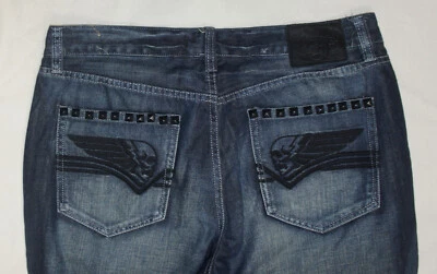 Ecko Unltd. 牛仔裤 714 蓝色镶嵌 36 x 30 直筒牛仔钉头骨 — 第 1/4 张图片