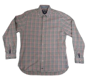 Johnston Murphy Shirt Mens Size Medium Blue Orange Plaid Button Up Tailored Fit - Picture 1 of 21