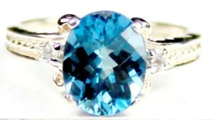925 Sterling Silber Damen Ring, Schweizer Blautopas, SR136 - Bild 1 von 5