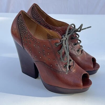 Zapatos de plataforma Frye Chelsea Tacones Talla 6 Marrón Tachonado Punta abierta Cuero Con cordones Foto 1 de 4
