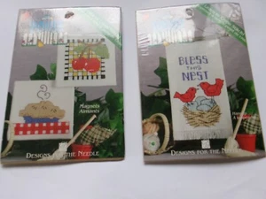 2 CROSS STITCH MAGNET KITS 1 BLESS THIS NEST & 1 CHERRY PIE - Picture 1 of 5