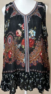 BILA Vintage 80er ärmellose Bluse Top Größe L Viskose schwarz Paisley Stickerei gebraucht, in einwandfreiem Zustand - Bild 1 von 9