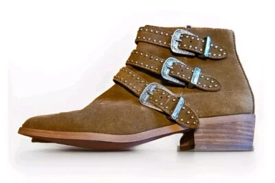 Aqua Blane Suede Studded Belt Accent Cognac Boots 7.5M - Image 1 of 3