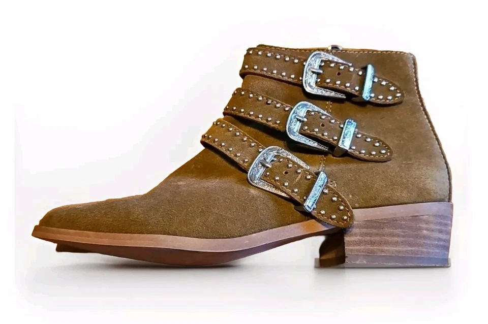 Aqua Blane Suede Studded Belt Accent Cognac Boots 7.5M - Image 1 of 3