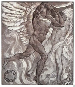 PUBBLICITA' 1918 AEROPLANO ING. POMILIO ADOLFO DE CAROLIS SIMBOLISMO ALI NUDO - Foto 1 di 1