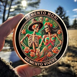 Moneda Memento Mori-Cráneo 3D Real -Día de Muertos-Ficha de Práctica Estoica Diaria Regalo - Imagen 1 de 24