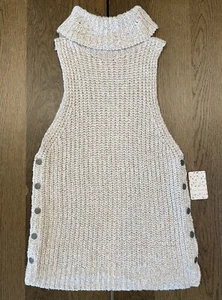 NWT Free People Valentina Sleeveless Tunic Sweater Women’s XS Beige Turtleneck - Picture 1 of 11