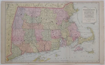 Original 1905 Map MASSACHUSETTS CONNECTICUT RHODE ISLAND Nantucket Railroad  - Image 1 of 4
