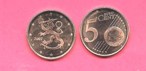 FINLAND FINNISH KM100 2007-M UNC-UNCIRCULATED MINT 5 EURO CENT COIN Cover