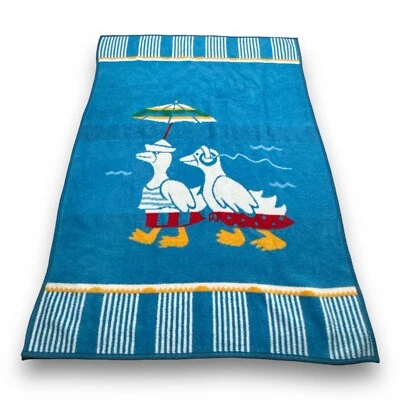 Manta Acrílica Vintage Santonja Patos Playa Verano Hecha en España 71"x54" Foto 1 de 4