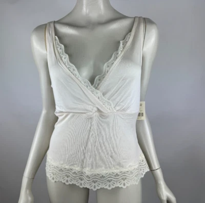 Camiseta sin mangas de seda Valerie Stevens ribete de encaje para mujer PL NUEVA CON ETIQUETAS CUELLO EN V camisola elástica Foto 1 de 4